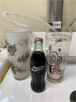 VINTAGE GLASSES AND COKE BOTTLE FULL