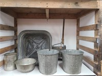 2 Galvanized Sap Buckets, Wash Tub, Ringer, and Mo