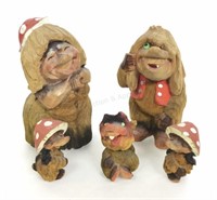 (5pc) Norwegian Carved Wood Troll Figures