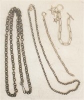 Silver tone 22" & 38" chains, 7" bracelets; 3 star