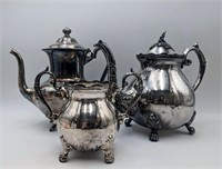 Collection of Antique Silver Teapots & Sugar Bowl