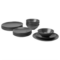 FÄRGKLAR 18-piece dinnerware set, matte dark gray
