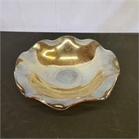 Glass bowl- gold tinted, etched floral details