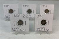 (5) 1800S SEATED HALF DIMES