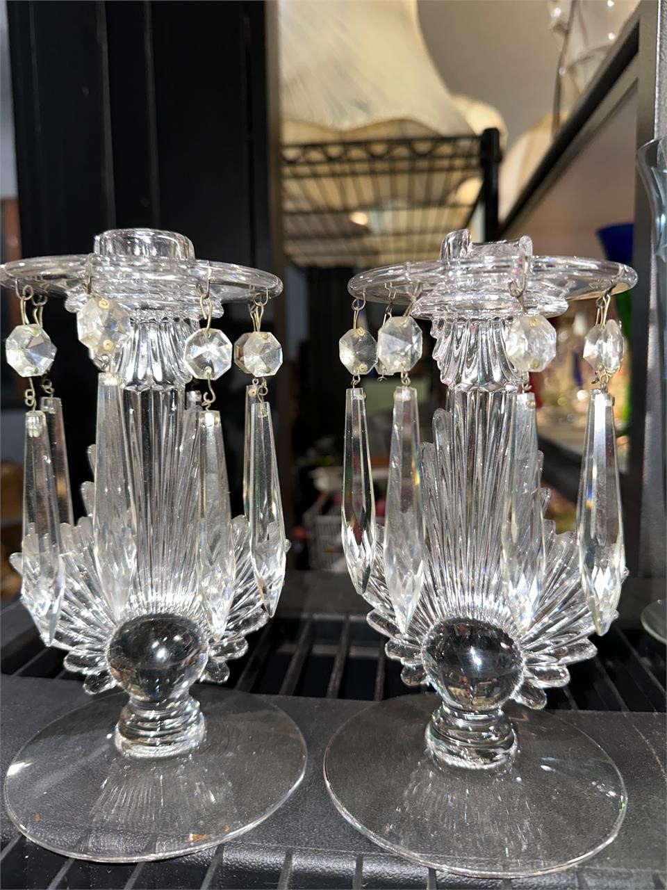 Vintage glass candlestick holders