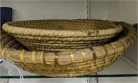 2 Antique Large Rye Straw Baskets