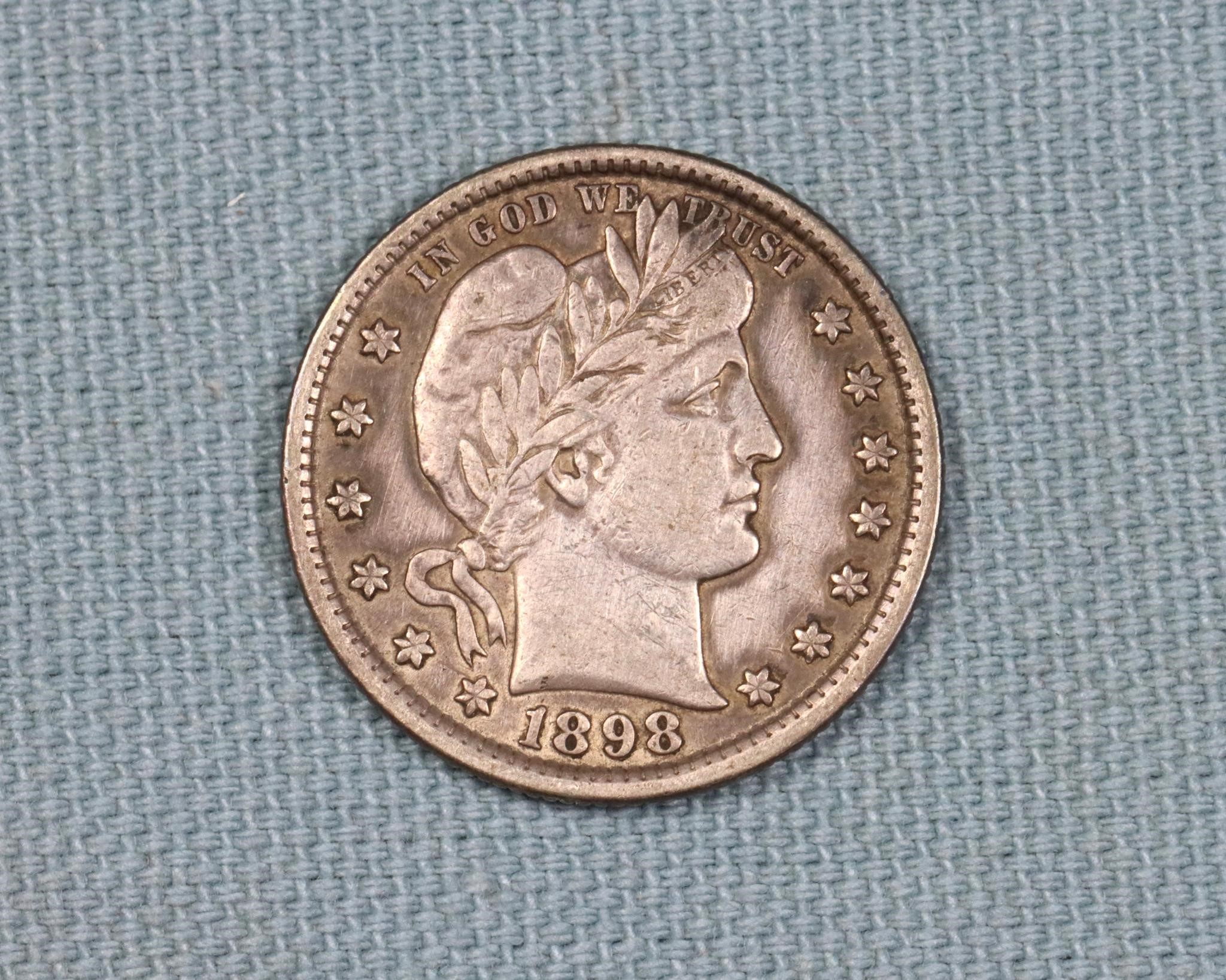 1898 Barber Silver Quarter, AU