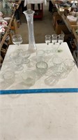 Glass flower vase, various decorative glass cups,