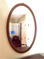 Vtg Wooden Oval Beveled Mirror 22.25 x 34