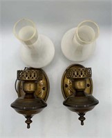 Metal Sconces w/Glass Shade & Brushed Brass