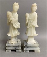 Pair Pale Chinese Soapstone Guanyin Statues