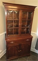 2 pc Wooden China Cabinet w Bow Front Glass