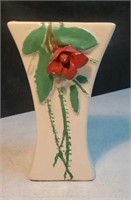 Old McCoy vase with red rose approx 8 inches tall