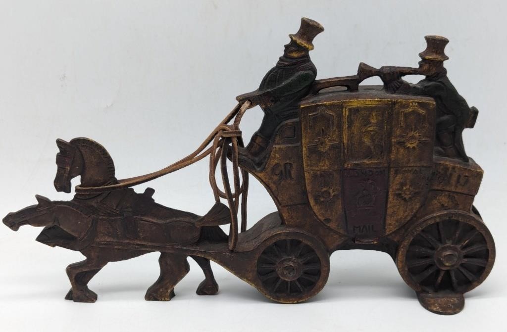 (L) Cast iron door stopper, mail carriage and