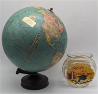 (L) Bank globe and savings jar, 14in h tallest