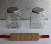 Glass Canister Jars & Rolling Pin