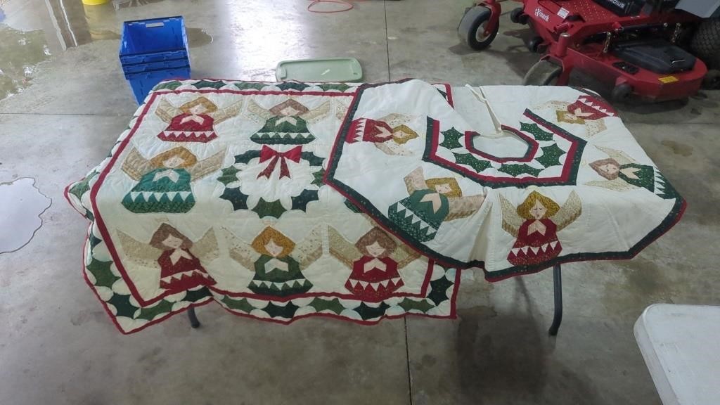 QUILTED ANGEL BLANKET AND TREE SKIRT