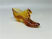 Fenton glass shoe w/ cat design bow - 6"