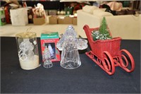 Glass Santa Candle Holder, Wicker Sleigh, Glass