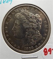 1889 Morgan silver dollar.