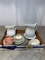 Ceramic Pitchers, Miniature Dishes and Other