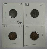 1900, 1901, 1902 & 1903  Indian Head Cents  VF