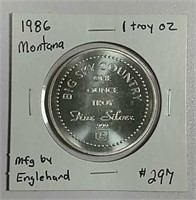 1986  Montana 1 troy oz silver round by Englehard