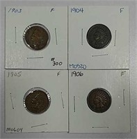 1903, 1904, 1905 & 1906  Indian Head Cents  F