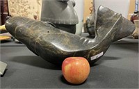 LARGE SIGNED INUIT WHALE SOAPSTONE CARVING