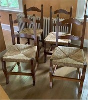 Set 4 Ladderback Pine Dining Chairs / Rush Seats