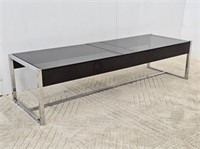 SQUARED CHROME BASE COFFEE TABLE WITH SMOKE GLASS