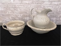 Vintage wash stand set; basin/pitcher/chamber pot
