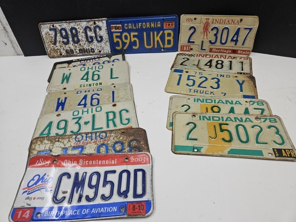 Vintage License Plate Lot '69+ OH,CA,IN