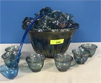 CARNIVAL GLASS PUNCH BOWL/CUPS/LADLE SET