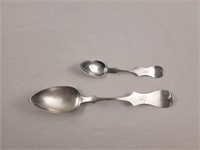 1850's serving spoon and teaspoon with engraving