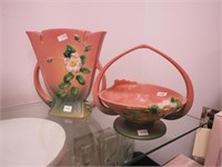 Two Roseville White Rose art pottery items: