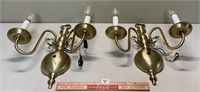 PAIR OF BRASS ELECTRIC WALL SCONCES
