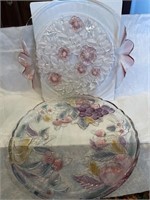 Lot of 2 Colorful Glass Platters