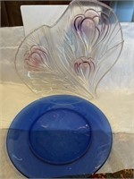 Cobalt Blue Glass 12" Platter & Heart Shaped