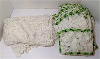 2 vintage crochet table cloths