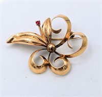 18k Gold And Ruby Brooch