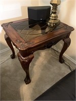 Pair of Claw & Ball Glass Top End Tables