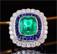 4.6ct Natural Colombian Emerald Ring 18K Gold