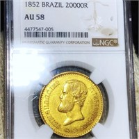 1852 Brazilian Gold 20000 Reis NGC - AU50