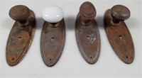 4 Antique Door Knobs & Face Plates