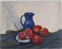 1960s Fruit & Jug Still Life, Oil on Art Board