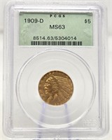 1909-D $5 Gold PCGS MS 63