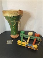 Clay Hand Drum & Wooden Tambourine