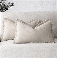 Set of 2 Natural Beige Throw Pillow Covers
