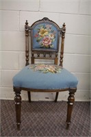 Victorian carved needlepoint chair, some trim